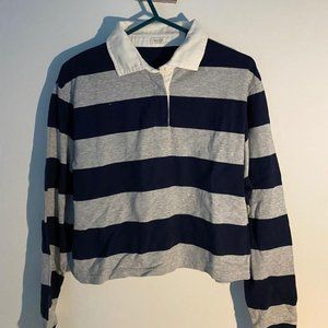 Brandy Melville, Gray & Navy Striped Cropped Rugby Polo (M)
